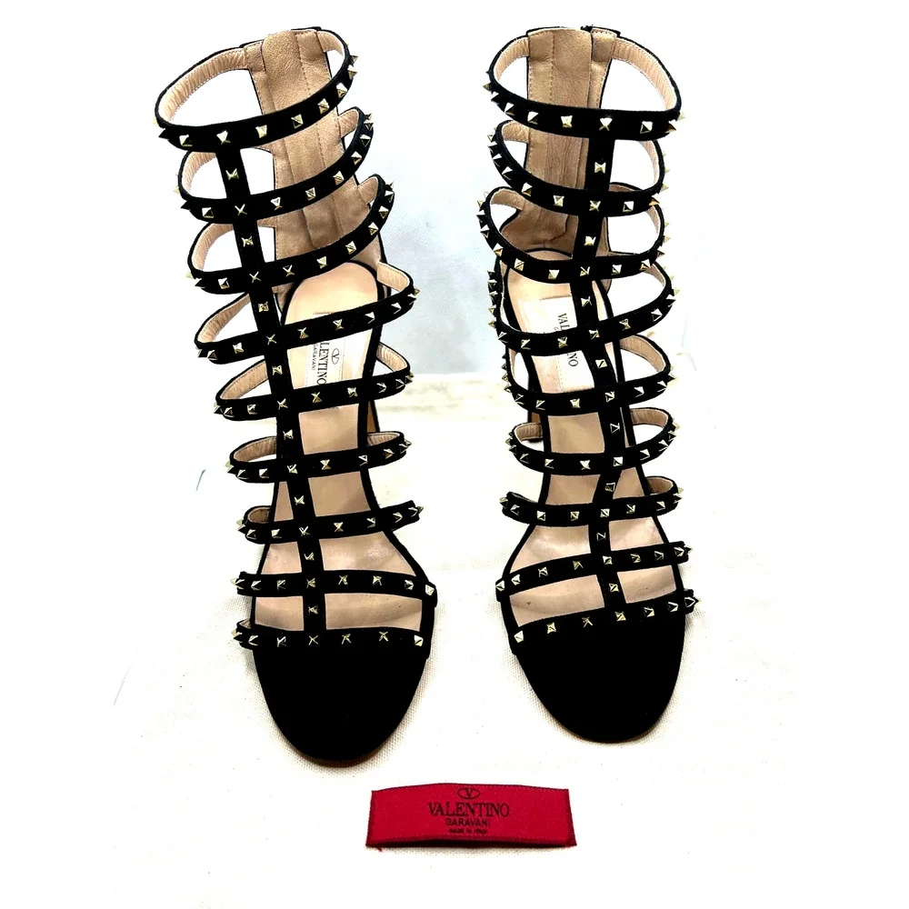 Valentino‎ Leather Rockstud Accents Cage Gladiator Heels